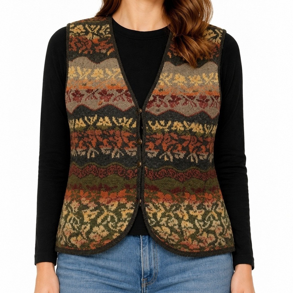 Atlandia Womens‎ Fair Isle Wool Blend Knit Sweater Vest Multi Color Size M